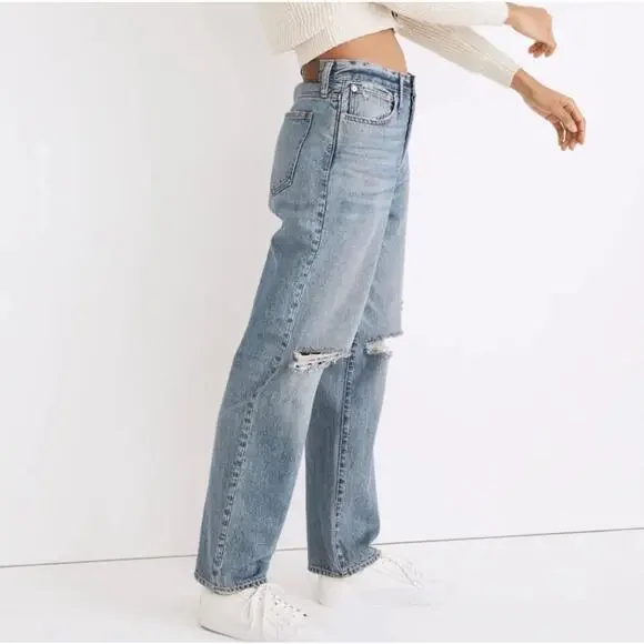 Madewell Women’s The Dad Jean High Rise Distressed Size 26 Light Wash - Picture 3 of 14